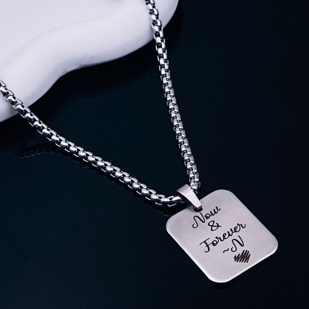 Stainless Steel Rectangle Dog Tag Personalized Engraved Letter Necklace Pendant Chain Unisex