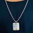 Stainless Steel Rectangle Dog Tag Personalized Engraved Letter Necklace Pendant Chain Unisex