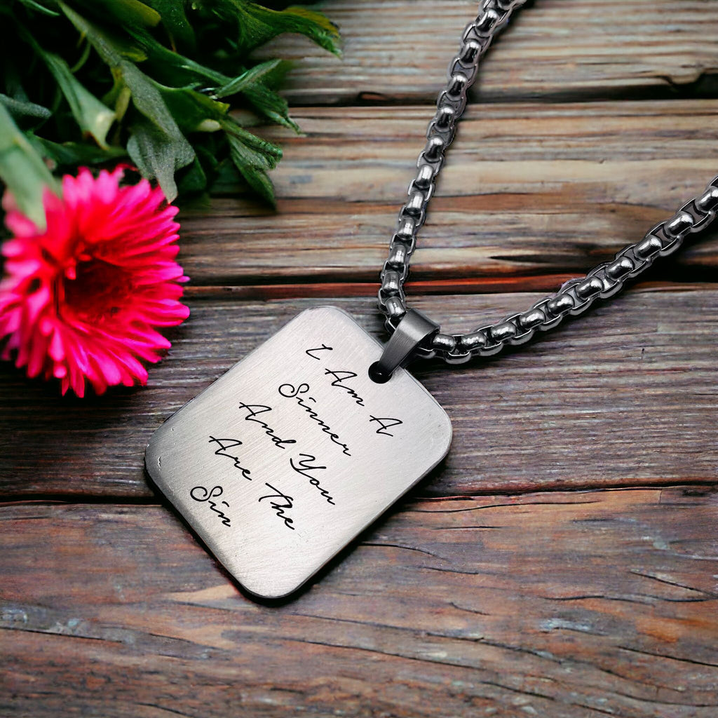 Stainless Steel Rectangle Dog Tag Personalized Engraved Letter Necklace Pendant Chain Unisex