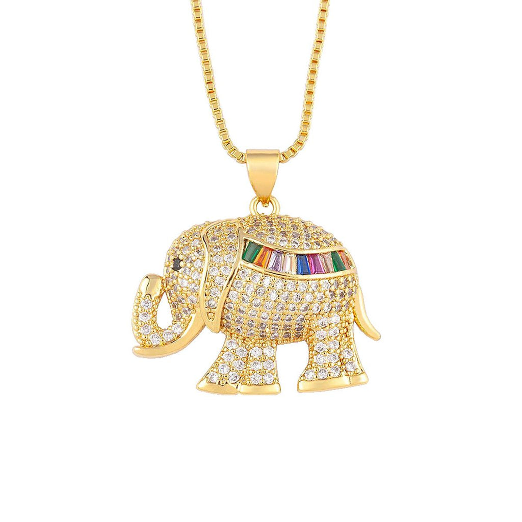 Copper Cubic Zirconia Rainbow Gold Elephant Pendant Chain Women Bulk