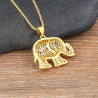 Copper Cubic Zirconia Rainbow Gold Elephant Pendant Chain Women Bulk