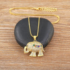 Copper Cubic Zirconia Rainbow Gold Elephant Pendant Chain Women Bulk