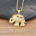 Copper Cubic Zirconia Rainbow Gold Elephant Pendant Chain Women Bulk