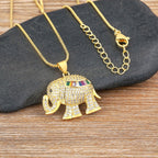 Copper Cubic Zirconia Rainbow Gold Elephant Pendant Chain Women Bulk