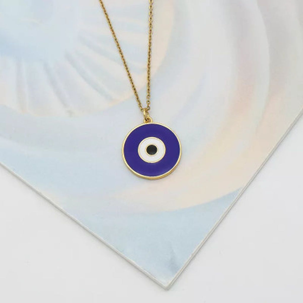 Evil Eye Enamel Blue 18K Gold Brass Anti Tarnish Pendant Chain Bulk
