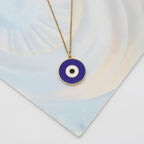 Evil Eye Enamel Blue 18K Gold Brass Anti Tarnish Pendant Chain Bulk
