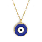Evil Eye Enamel Blue 18K Gold Brass Anti Tarnish Pendant Chain Bulk