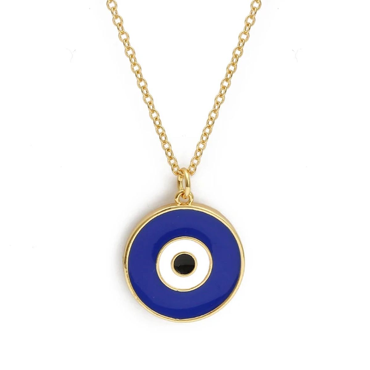 Evil Eye Enamel Blue 18K Gold Brass Anti Tarnish Pendant Chain Bulk
