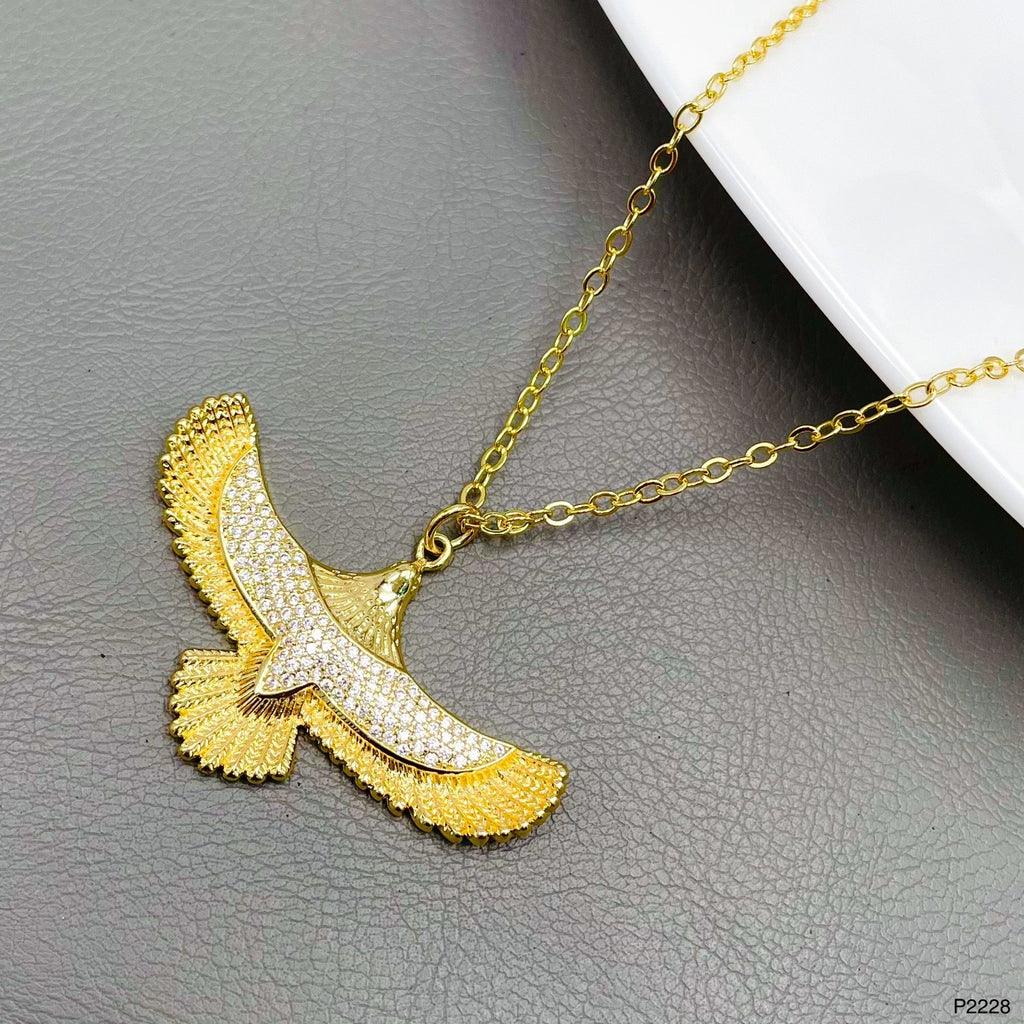 Flying Eagle CZ Silver 18K Gold Anti Tarnish Pendant Chain Bulk