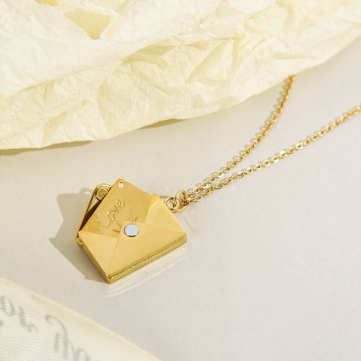 Envelope Engrave Custom Personalized Stainless Steel Necklace Pendant Chain For Women