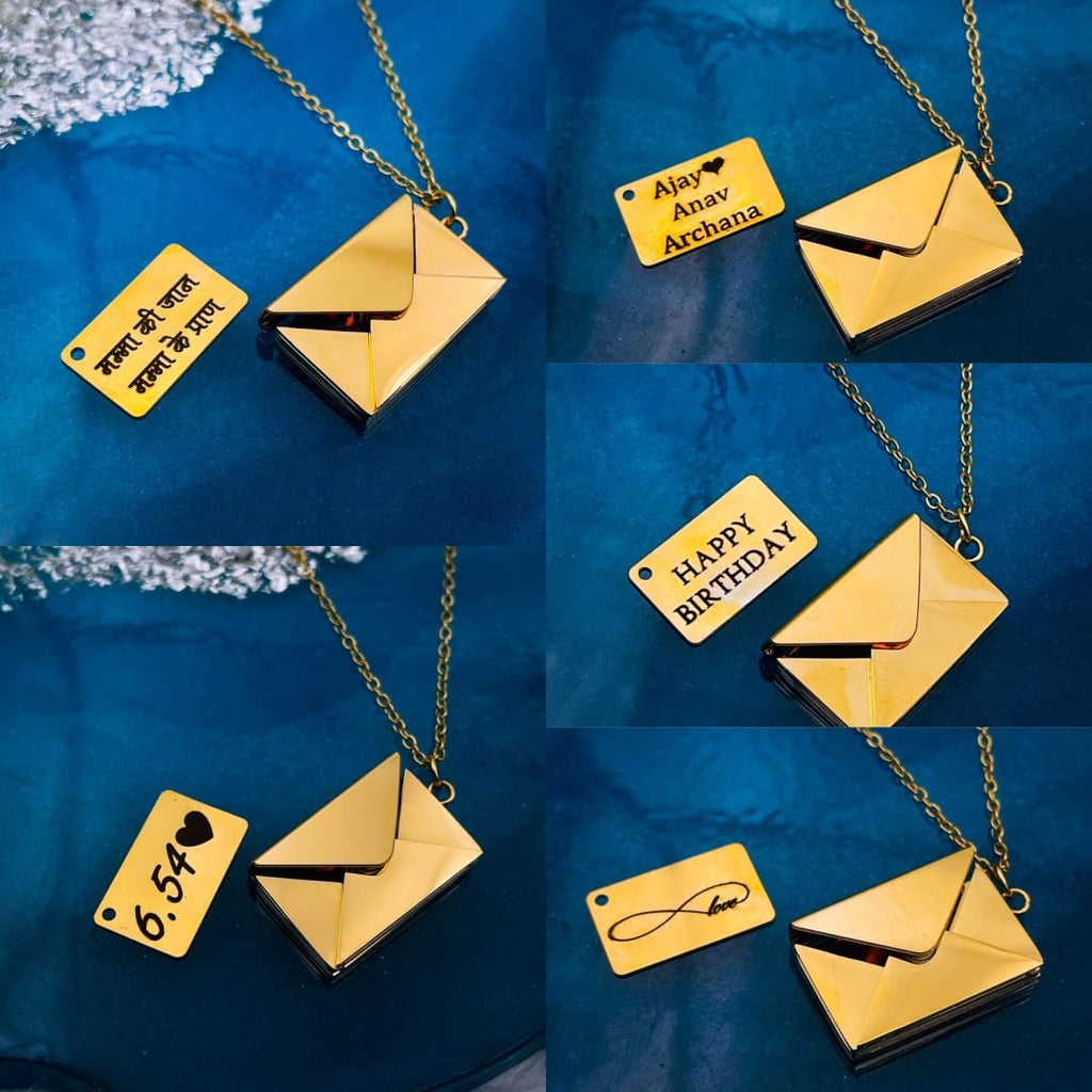 Envelope Engrave Custom Personalized Stainless Steel Necklace Pendant Chain For Women