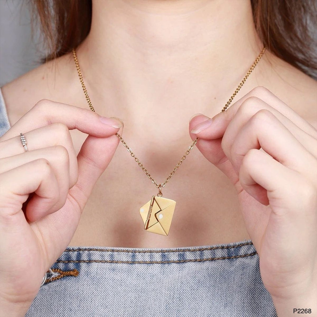 Envelope Engrave Custom Personalized Stainless Steel Necklace Pendant Chain For Women