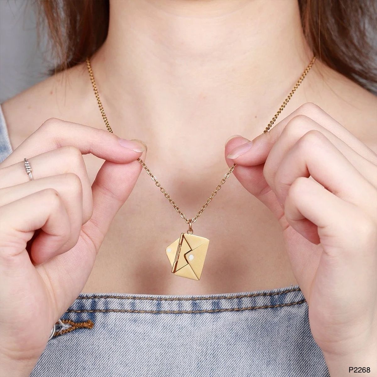 Envelope Engrave Custom Personalized Stainless Steel Necklace Pendant Chain For Women