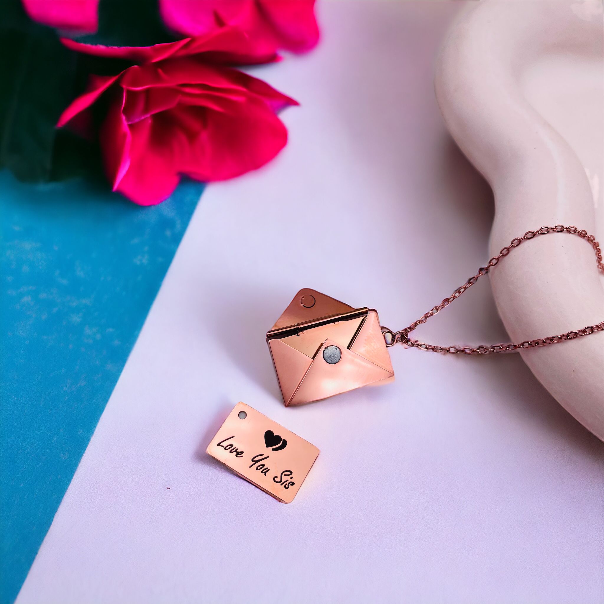 Envelope Engrave Custom Personalized Stainless Steel Necklace Pendant Chain For Women