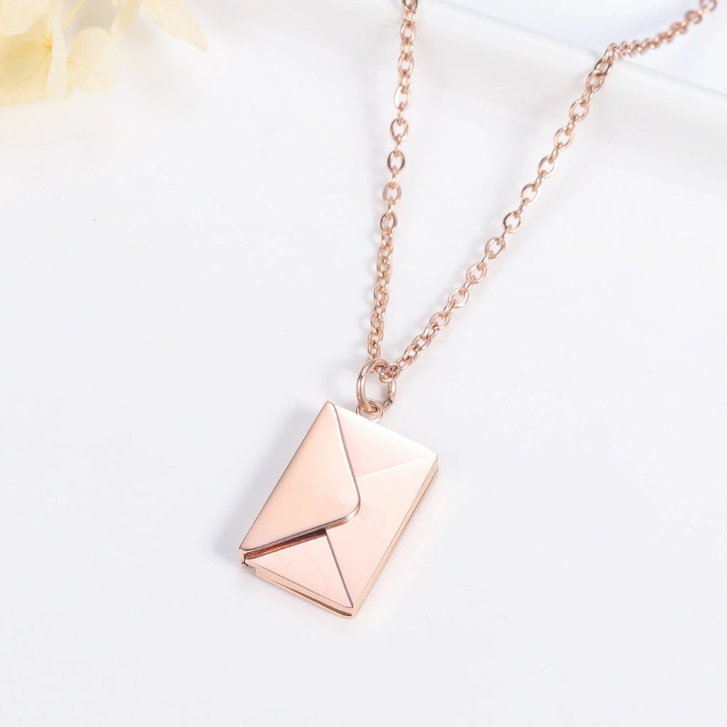 Envelope Engrave Custom Personalized Stainless Steel Necklace Pendant Chain For Women