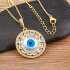 Evil Eye Mother Of Pearl Oval CZ 18K Gold Pendant Chain Bulk