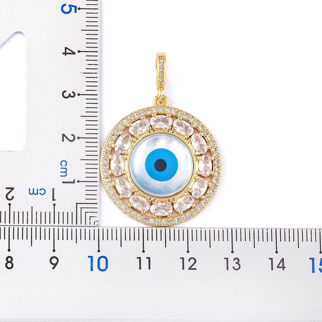 Evil Eye Mother Of Pearl Oval CZ 18K Gold Pendant Chain Bulk