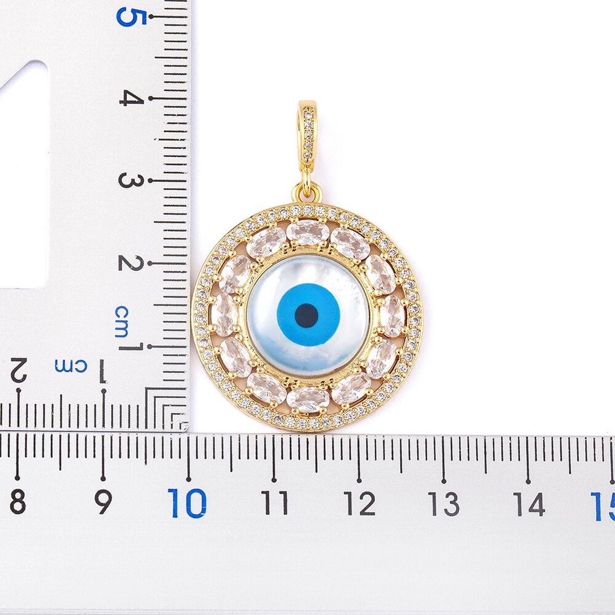 Evil Eye Mother Of Pearl Oval CZ 18K Gold Pendant Chain Bulk