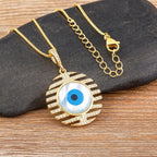Stripes Evil Eye Mother Of Pearl CZ 18K Gold Pendant Chain Bulk
