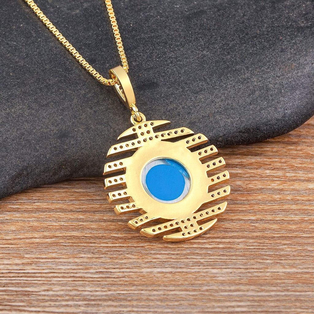 Stripes Evil Eye Mother Of Pearl CZ 18K Gold Pendant Chain Bulk