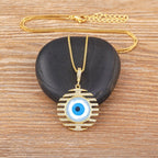 Stripes Evil Eye Mother Of Pearl CZ 18K Gold Pendant Chain Bulk