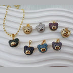 Pink Teddy Bear Cubic Zirconia 18K Gold Pendant Links Chain Women Bulk