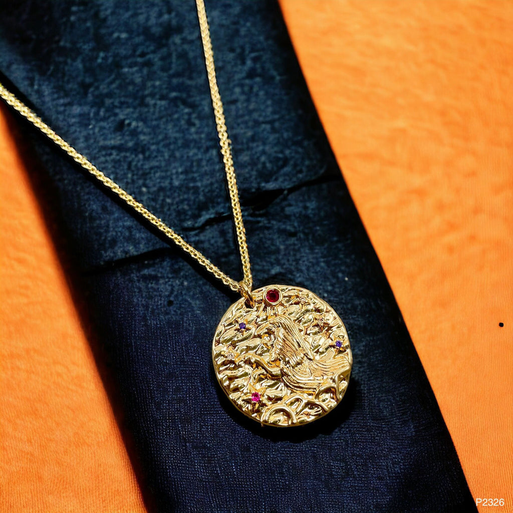 Pisces Beaten 18K Gold Medallion Zodiac Sign Chain For Women Bulk