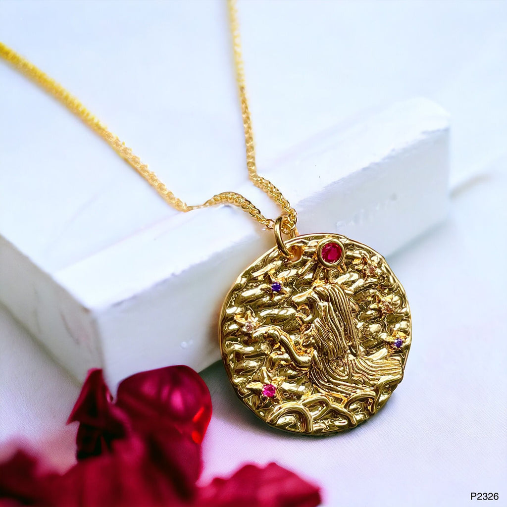 Pisces Beaten 18K Gold Medallion Zodiac Sign Chain For Women Bulk