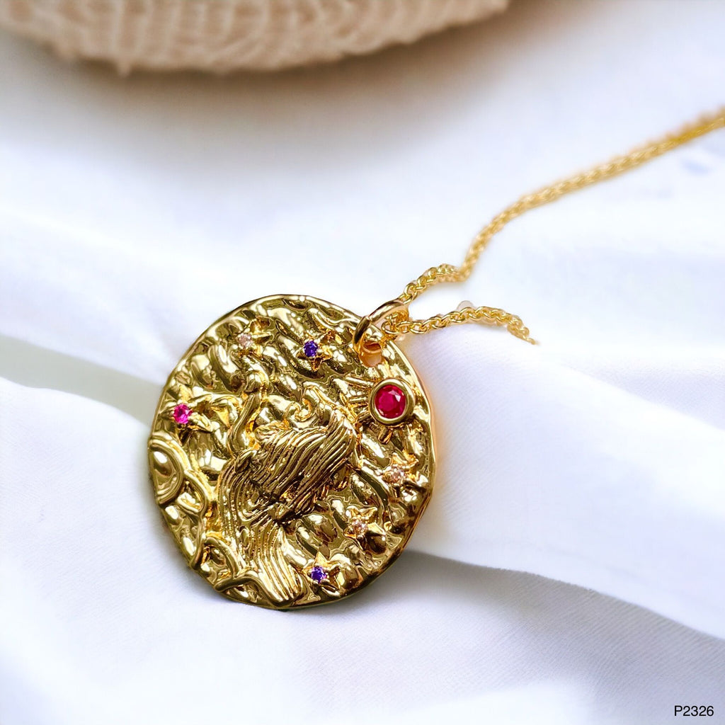 Pisces Beaten 18K Gold Medallion Zodiac Sign Chain For Women Bulk