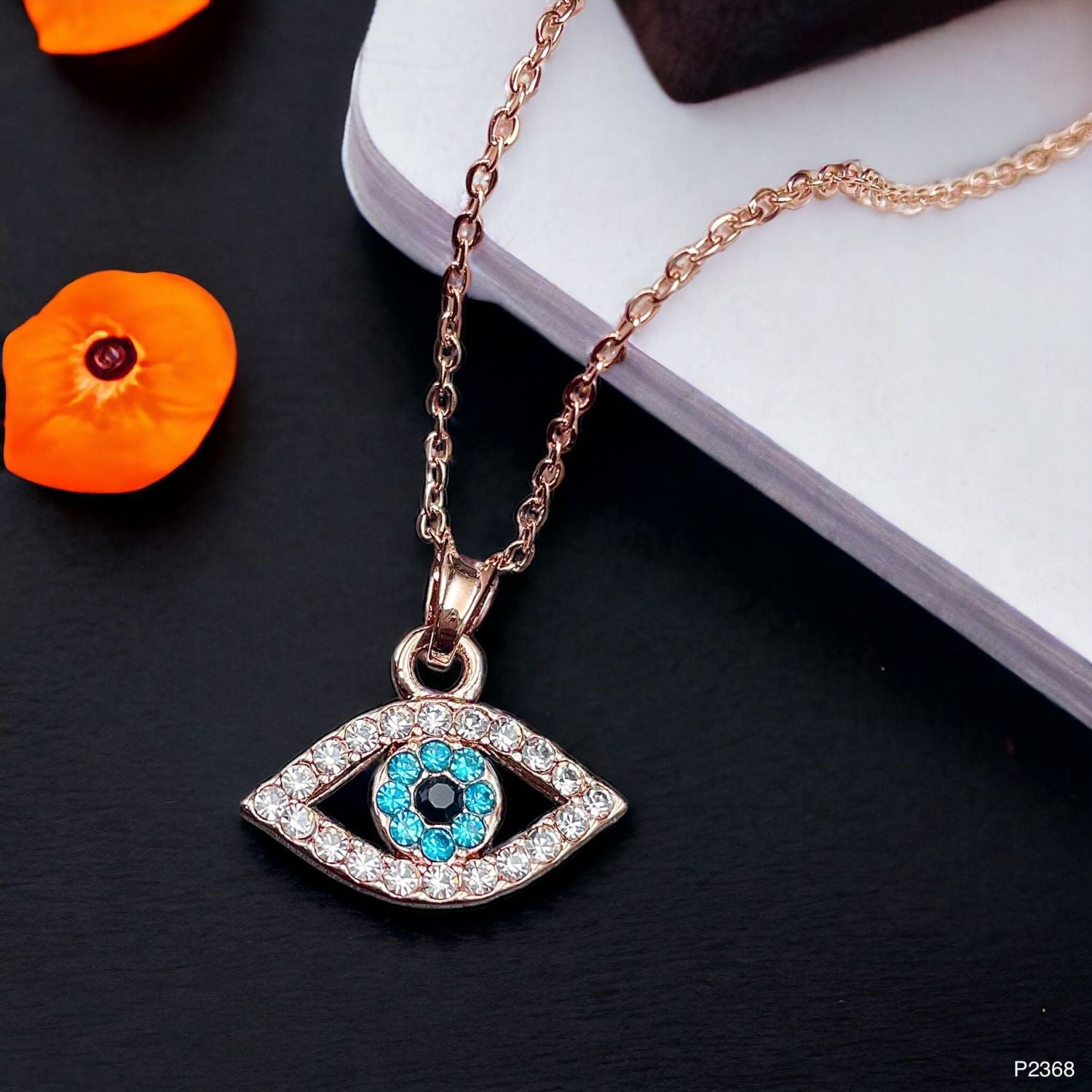 Evil Eye Rose Gold CZ Stainless Steel Anti Tarnish Pendant Chain Bulk Main image