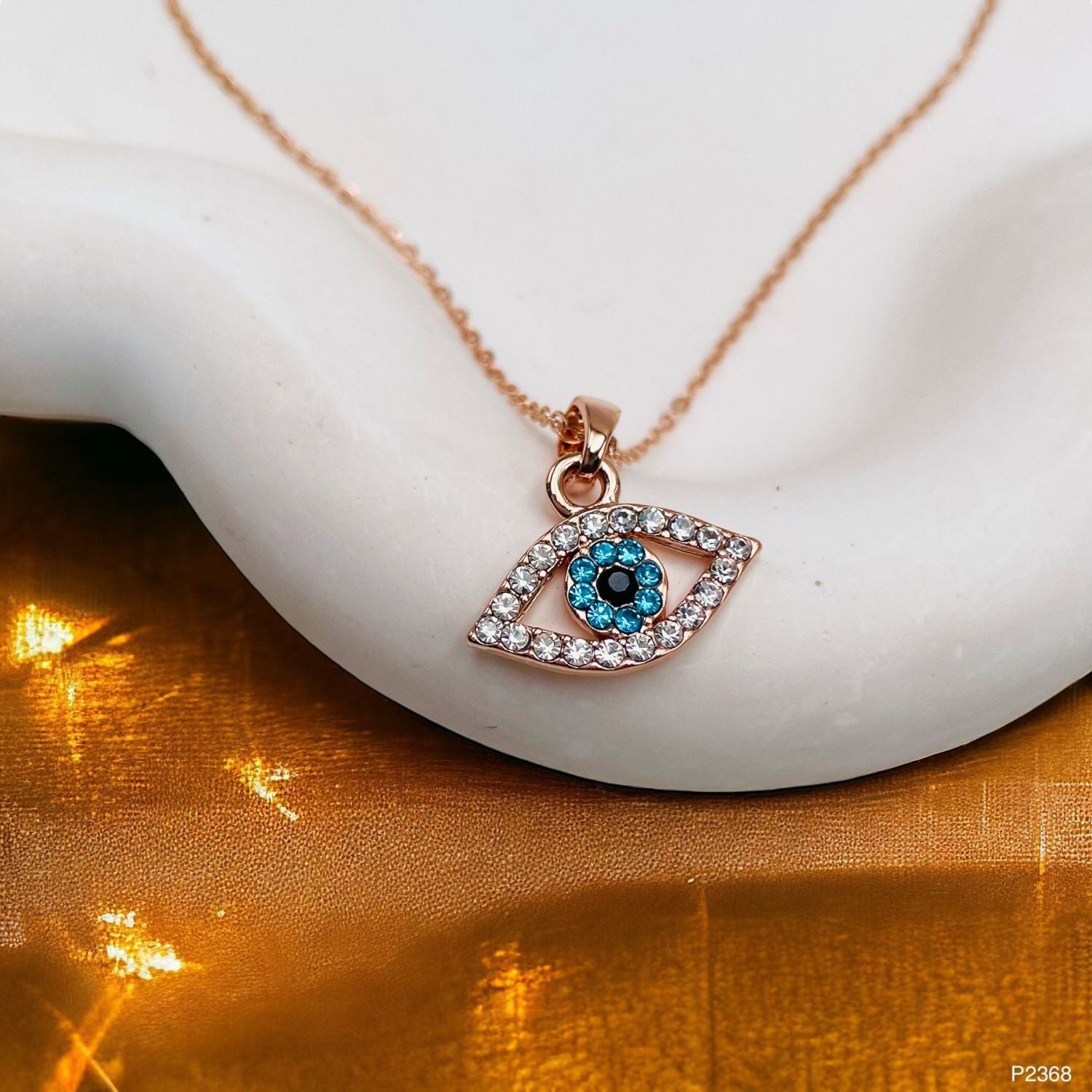 Evil Eye Rose Gold CZ Stainless Steel Anti Tarnish Pendant Chain Bulk