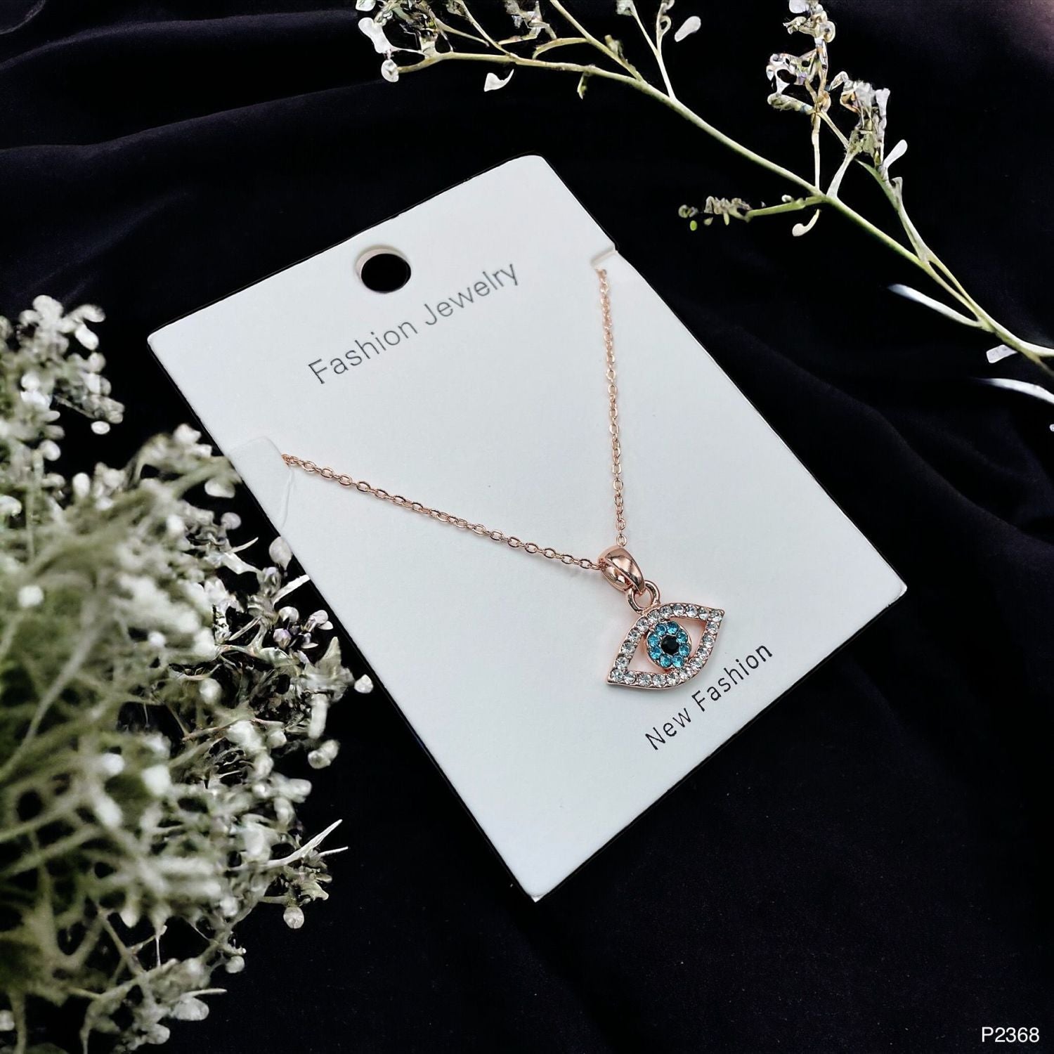 Evil Eye Rose Gold CZ Stainless Steel Anti Tarnish Pendant Chain Bulk
