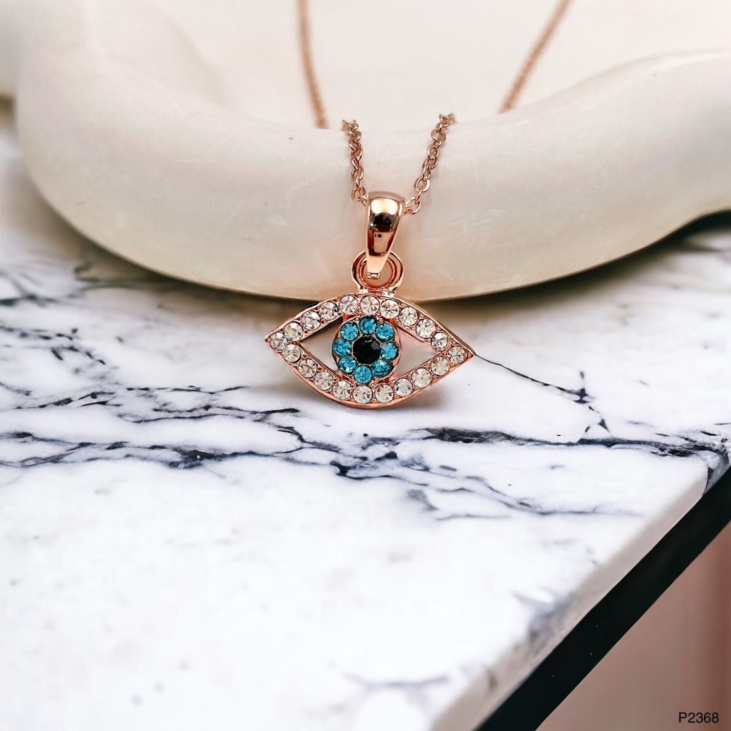 Evil Eye Rose Gold CZ Stainless Steel Anti Tarnish Pendant Chain Bulk