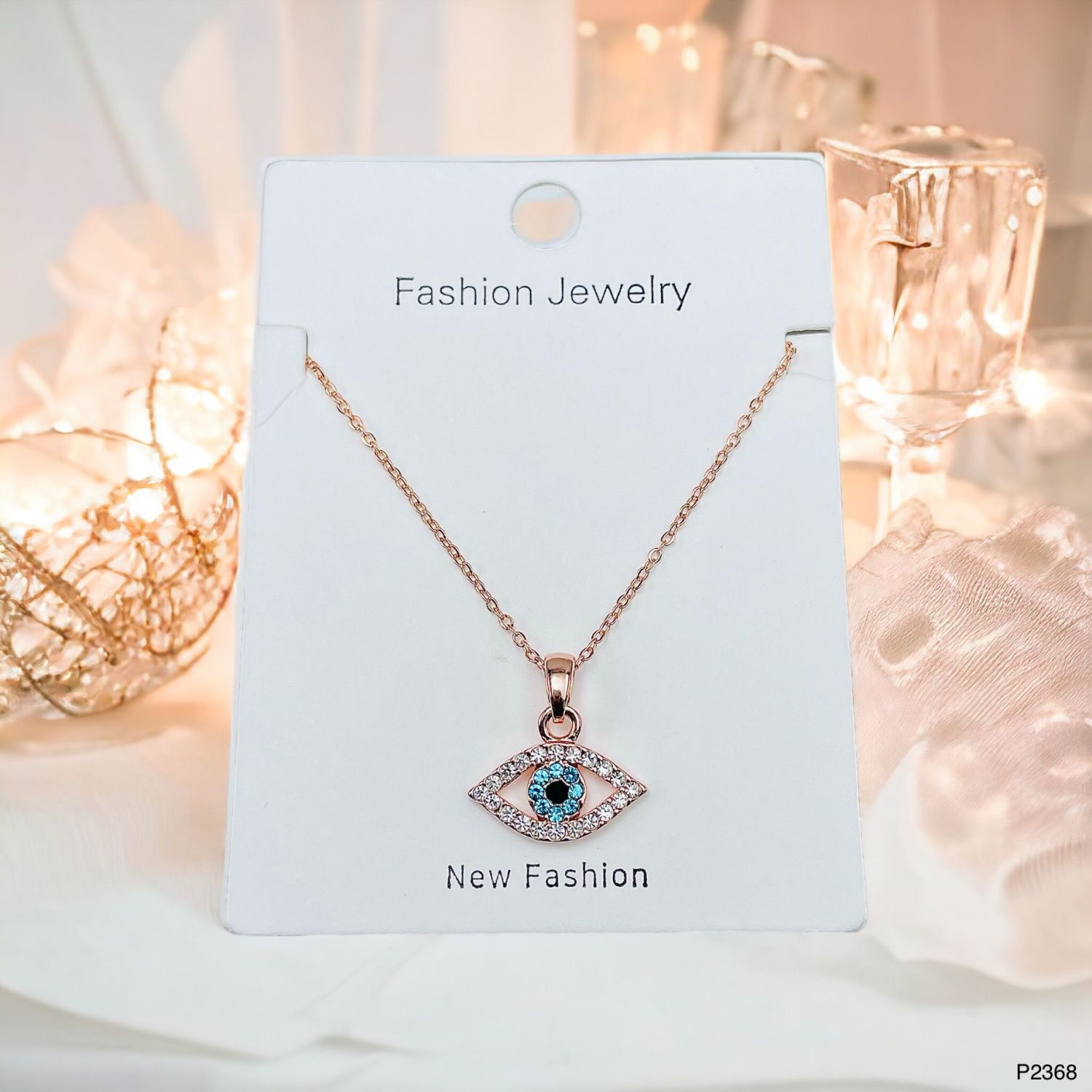 Evil Eye Rose Gold CZ Stainless Steel Anti Tarnish Pendant Chain Bulk