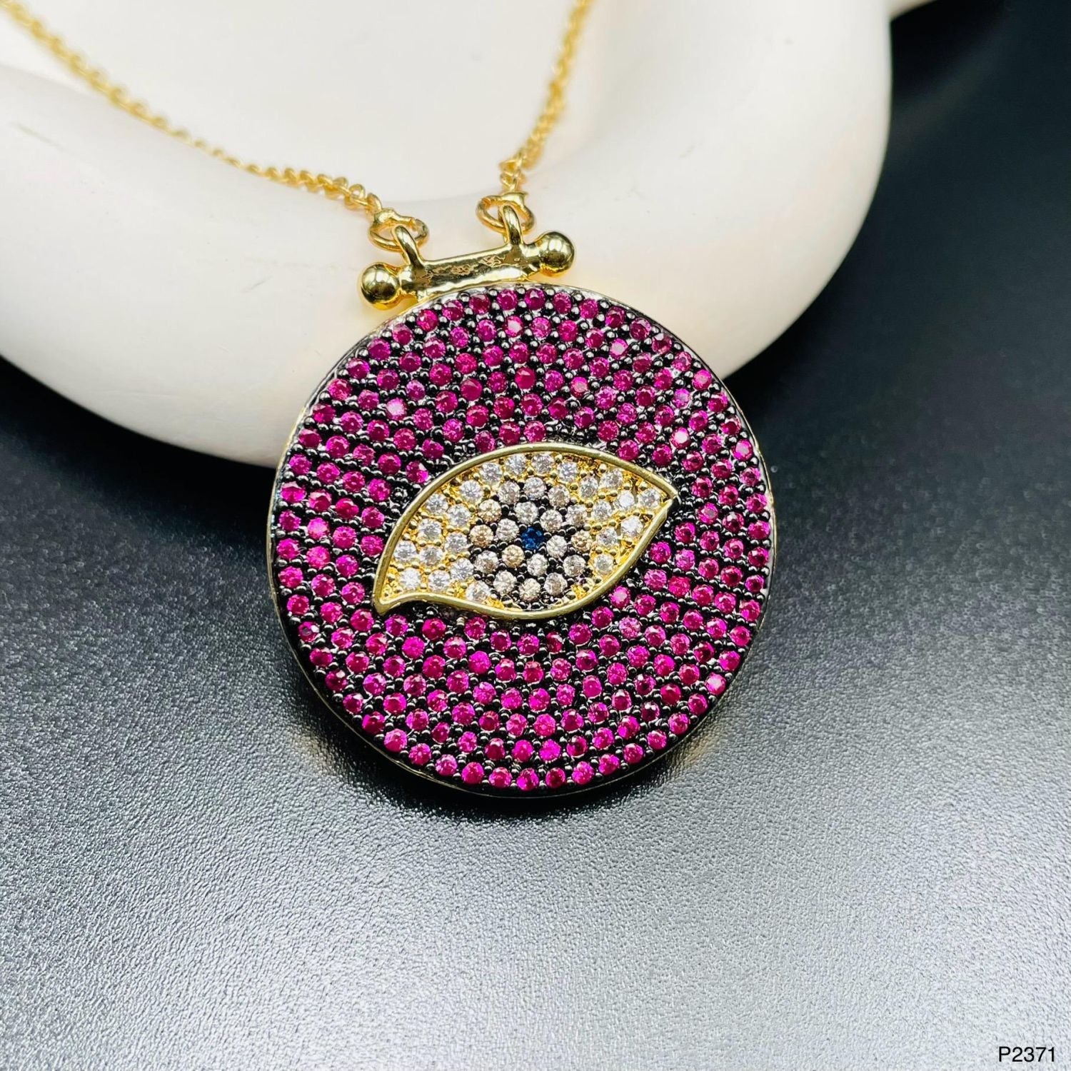 Evil Eye 18K Gold Plated CZ Pink Anti Tarnish Pendant Chain Bulk