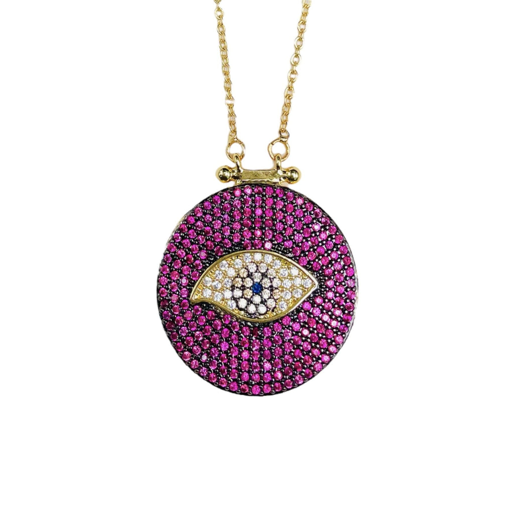 Evil Eye 18K Gold Plated CZ Pink Anti Tarnish Pendant Chain Bulk