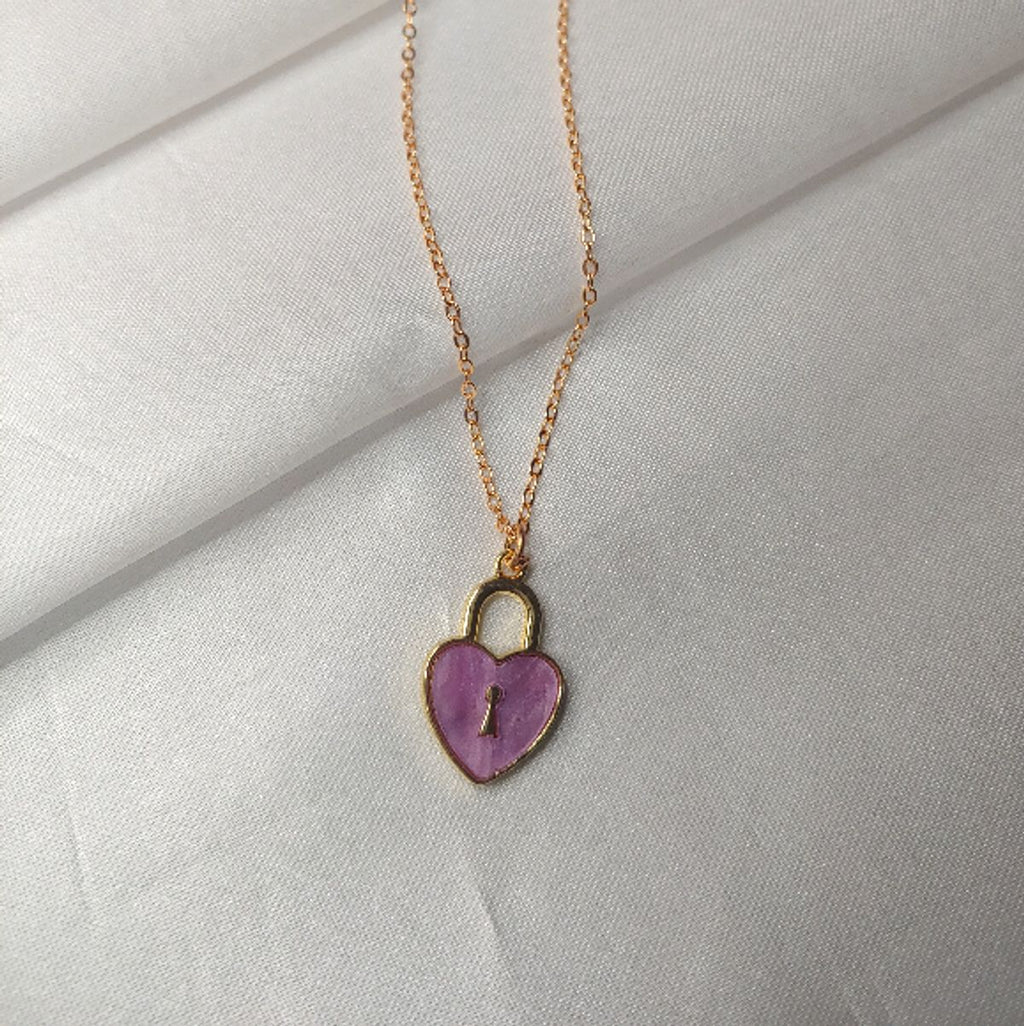 Heart Lock Brass Green Gold Pendant Chain Necklace For Women Bulk