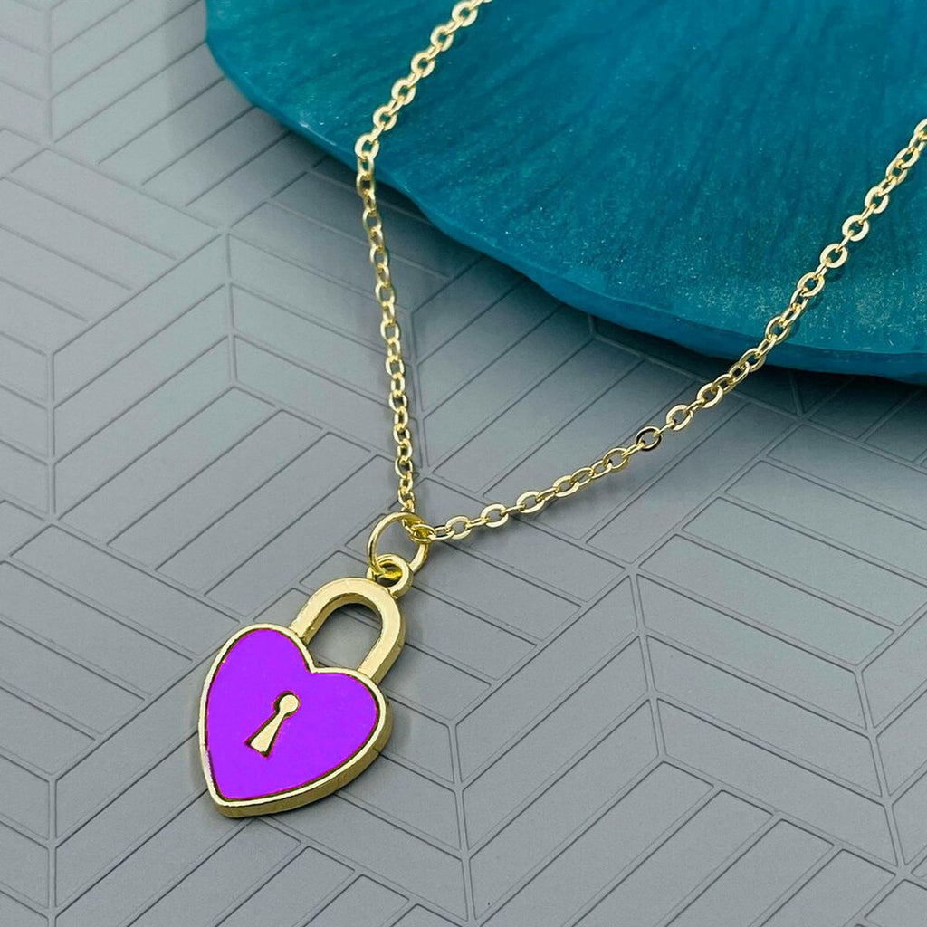 Heart Lock Brass Green Gold Pendant Chain Necklace For Women Bulk