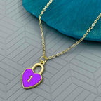Heart Lock Brass Green Gold Pendant Chain Necklace For Women Bulk