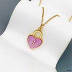 Heart Lock Brass Green Gold Pendant Chain Necklace For Women Bulk