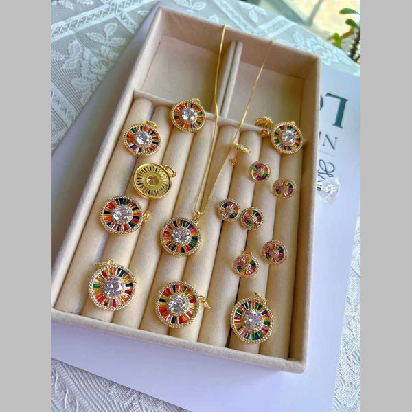 Rainbow CZ Crystal Multicolour Gold Anti Tarnish Pendant Chain Bulk Main image