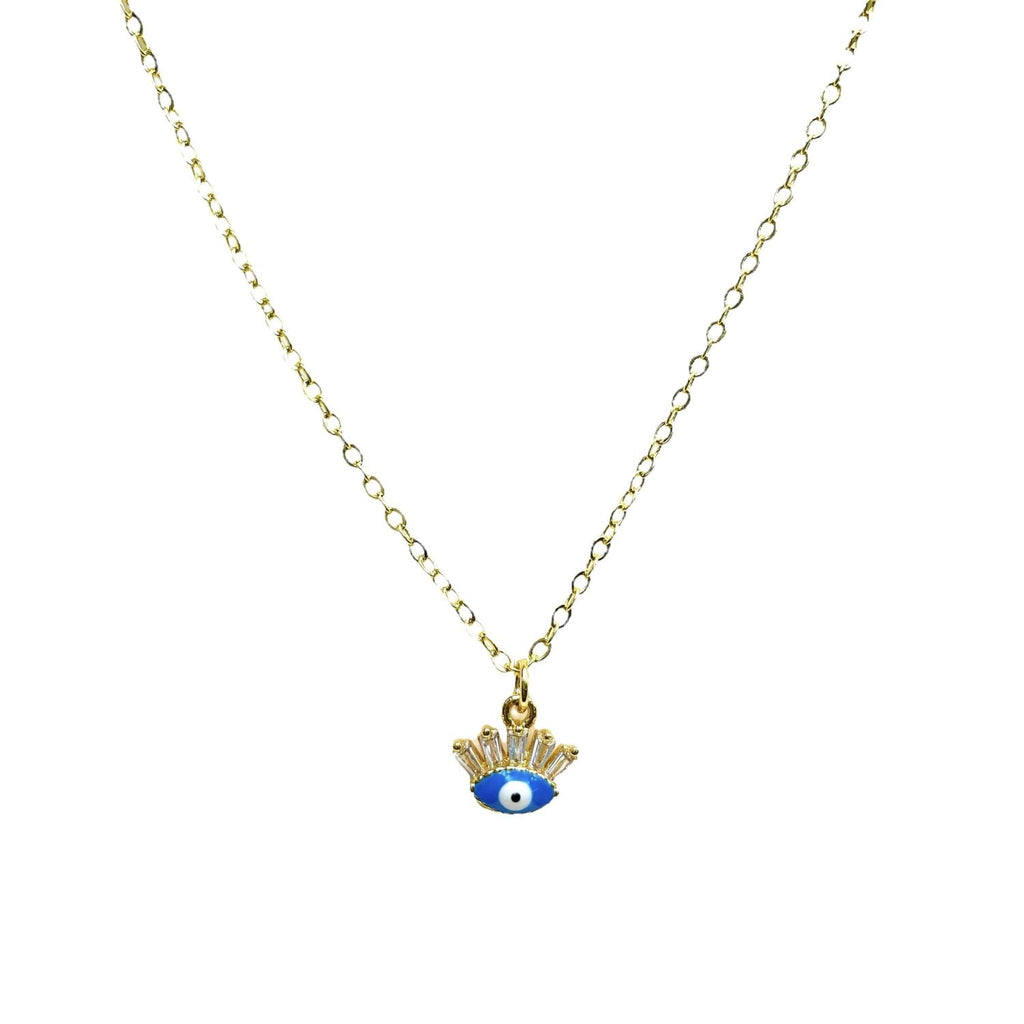 Eye Lash Evil Eye 18K Gold CZ Blue Anti Tarnish Pendant Chain Bulk