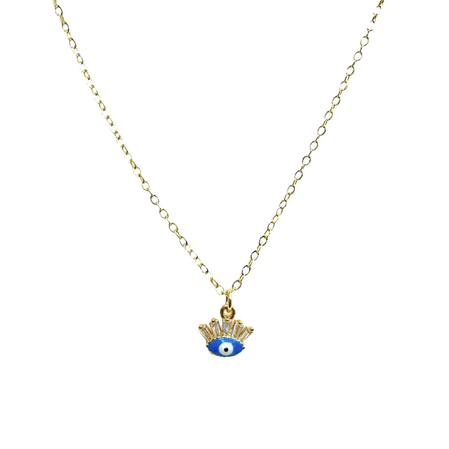 Eye Lash Evil Eye 18K Gold CZ Blue Anti Tarnish Pendant Chain Bulk