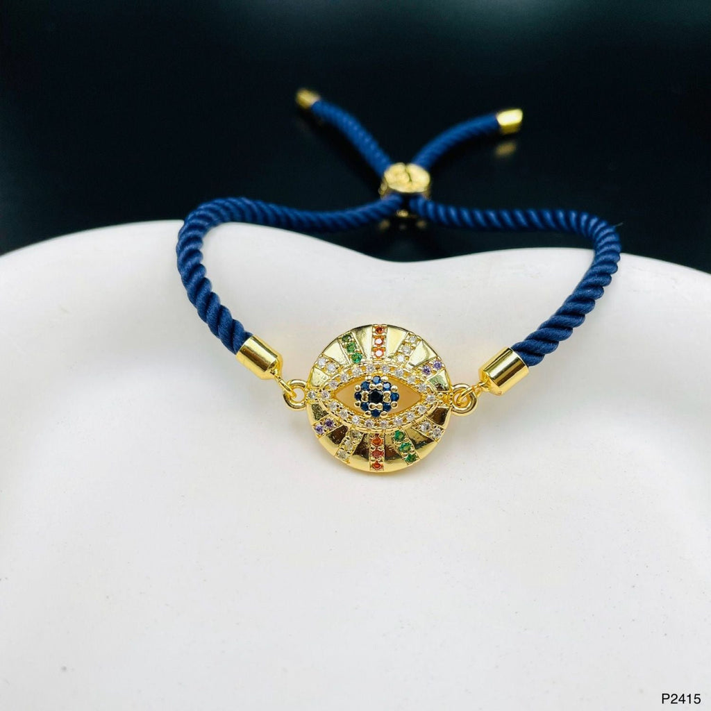 Rainbow Evil Eye Gold Anti Tarnish Adjustable Threads Bracelet Bulk