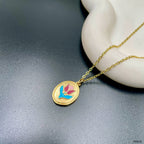 Flower Enamel Green Red 18K Gold Anti Tarnish Pendant Chain Women Bulk
