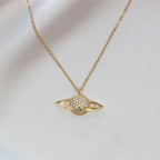 Saturn Planet Cubic Zirconia 18K Gold Anti Tarnish Pendant Chain Bulk