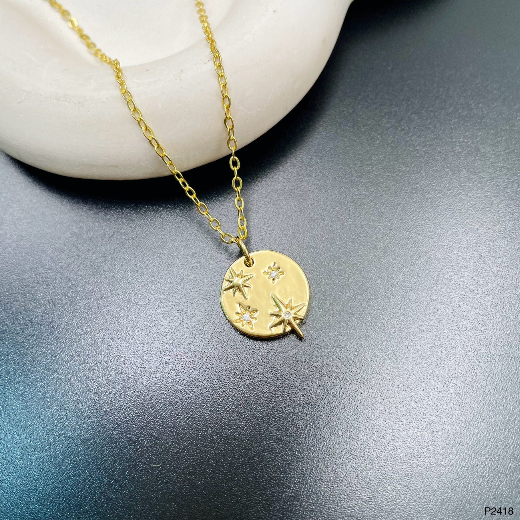 Stars Cubic Zirconia 18K Gold Anti Tarnish Pendant Chain Women Bulk