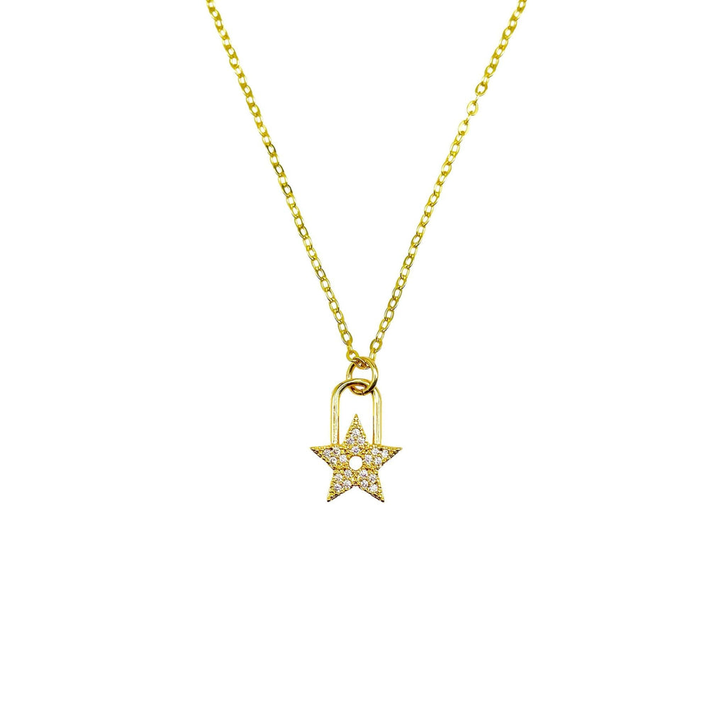 Stars Lock Cubic Zirconia 18K Gold Anti Tarnish Pendant Chain Bulk