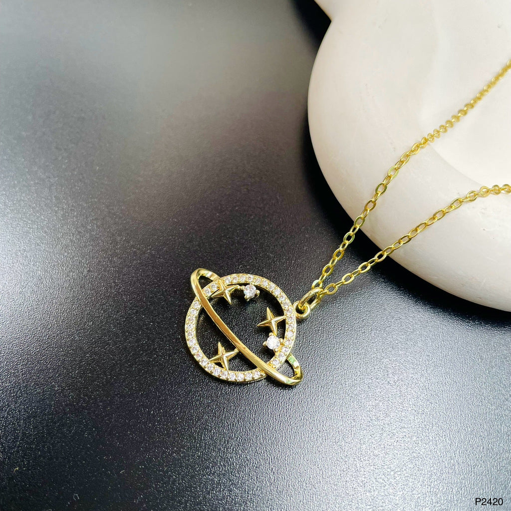 Star Saturn Planet CZ 18K Gold Anti Tarnish Pendant Chain Bulk
