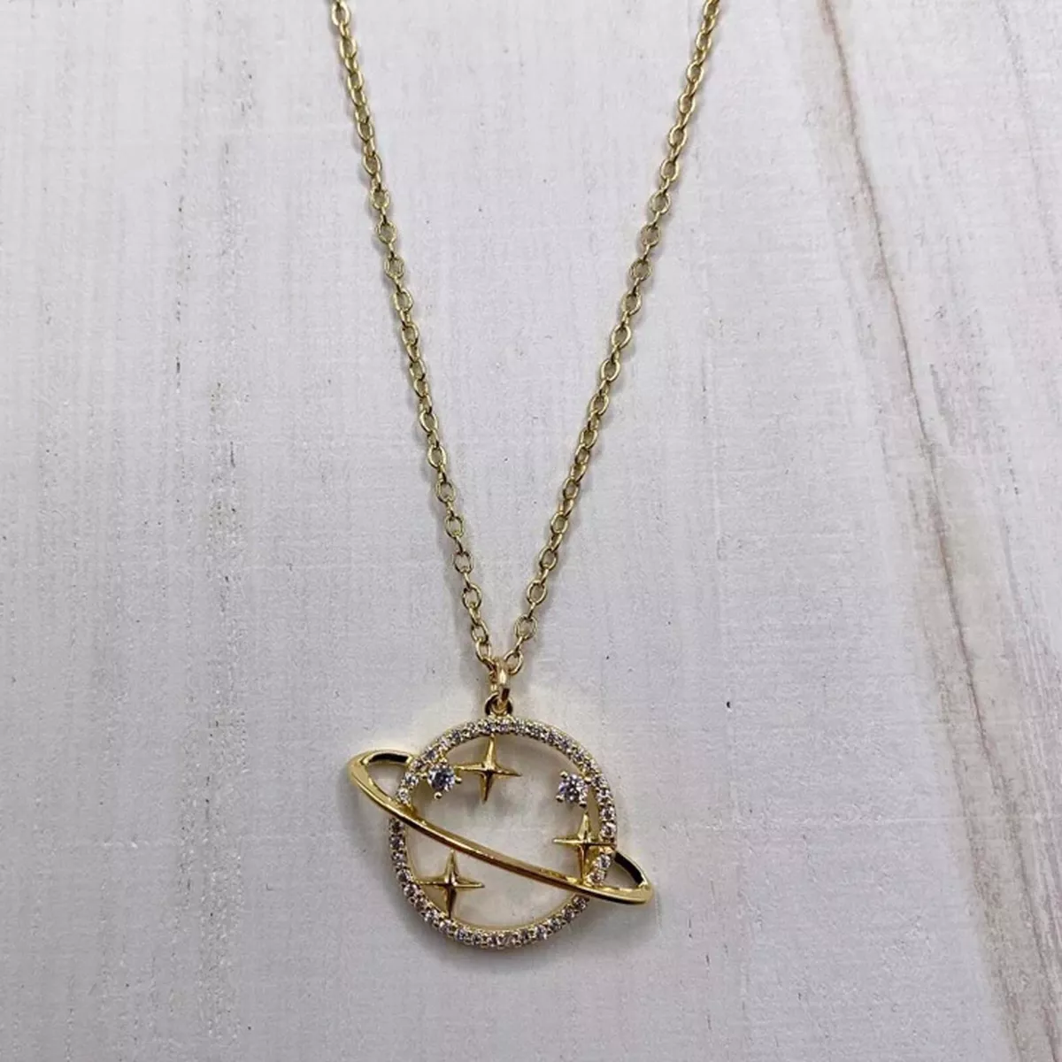 Star Saturn Planet CZ 18K Gold Anti Tarnish Pendant Chain Bulk